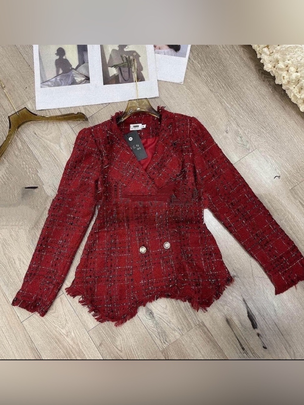 Red Tweed Jacket ( Not include the belt )